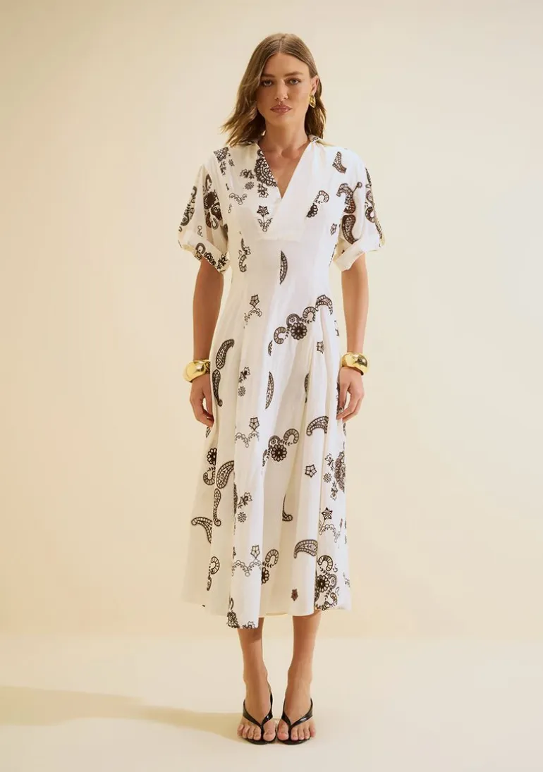 Vestido Midi Arabesca Off White