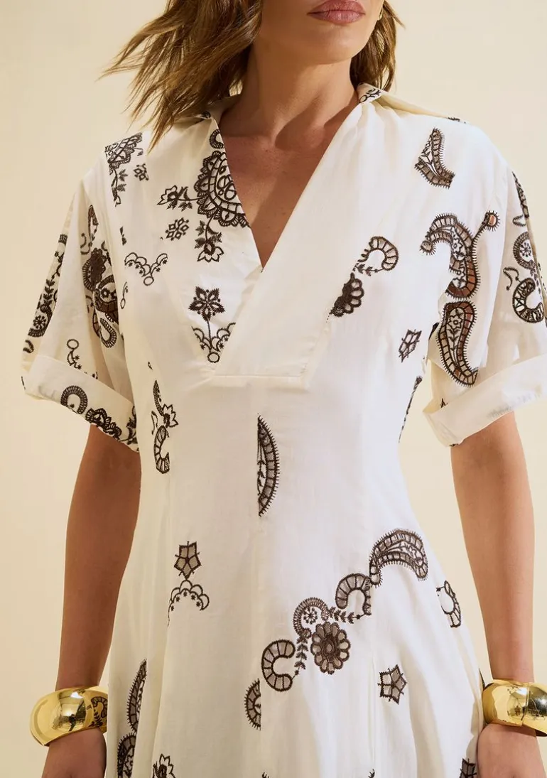 Vestido Midi Arabesca Off White