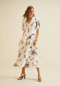 Vestido Midi Arabesca Off White