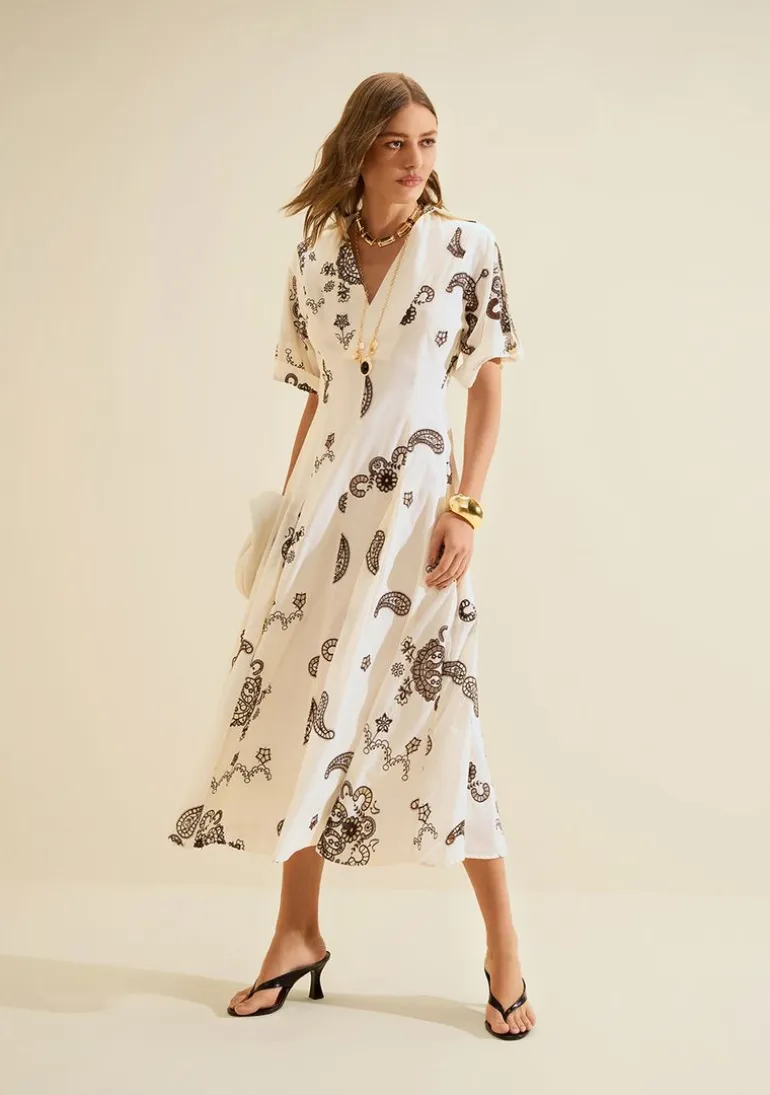 Vestido Midi Arabesca Off White