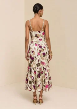 Vestido Midi Decote V Com Cinto Bege
