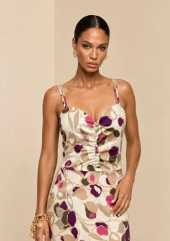 Vestido Midi Decote V Com Cinto Bege