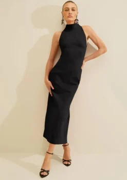Vestido Midi Gola Alta Carmim Preto