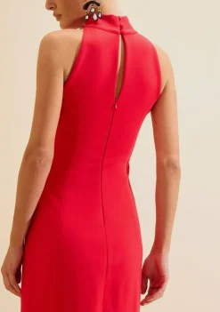 Vestido Midi Gola Alta Carmim Vermelho