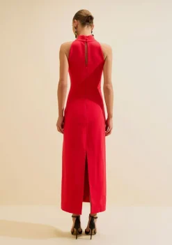 Vestido Midi Gola Alta Carmim Vermelho