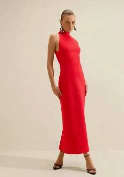 Vestido Midi Gola Alta Carmim Vermelho