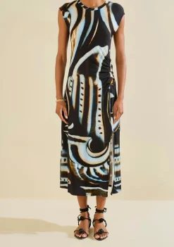 Vestido Midi Náutilo Preto/azul