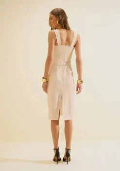 Vestido Midi Traço Bege