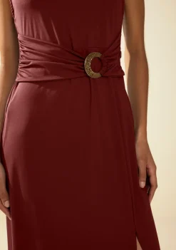 Vestido Morena Rosa Ajustado Decote Careca Sem Manga Midi Bordo