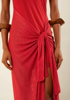 Vestido Morena Rosa Ajustado Um Ombro Só Sem Manga Longo Vermelho