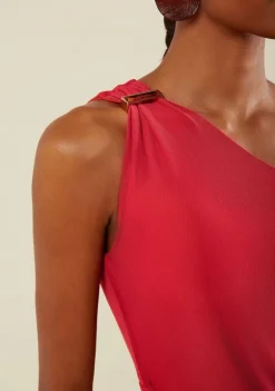 Vestido Morena Rosa Ajustado Um Ombro Só Sem Manga Longo Vermelho