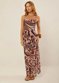 Vestido Morena Rosa Ajustado Decote Costas Sem Manga Longo Bege