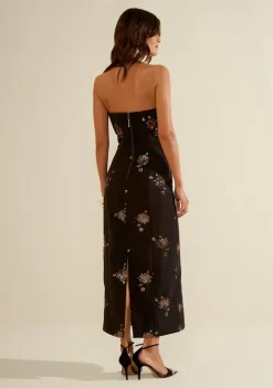 Vestido Morena Rosa Ajustado Decote Reto Sem Manga Midi Preto