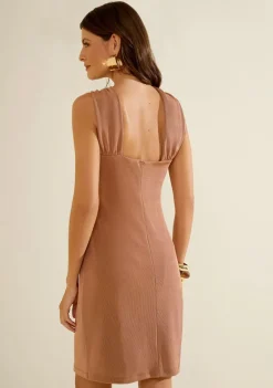 Vestido Morena Rosa Ajustado Cava Francesa Com Alça Curto Marrom