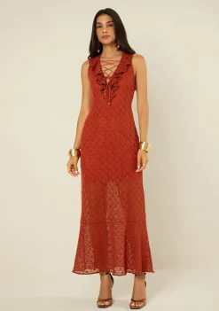 Vestido Morena Rosa Ajustado Decote V Sem Manga Longo Vermelho