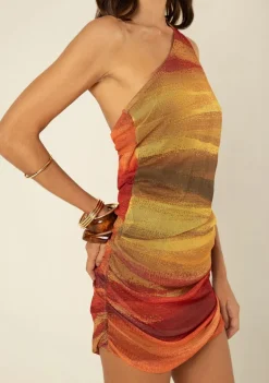 Vestido Morena Rosa Ajustado Um Ombro Só Sem Manga Curto Laranja/Amarelo