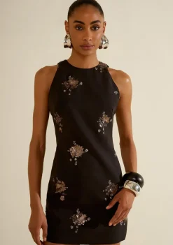 Vestido Morena Rosa Ajustado Cava Francesa Sem Manga Curto Preto