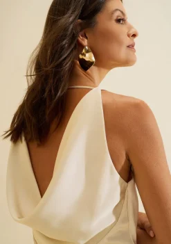 Vestido Morena Rosa Ajustado Decote V Com Alça Longo Bege