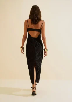 Vestido Morena Rosa Ajustado Decote Reto Com Alça Midi Preto