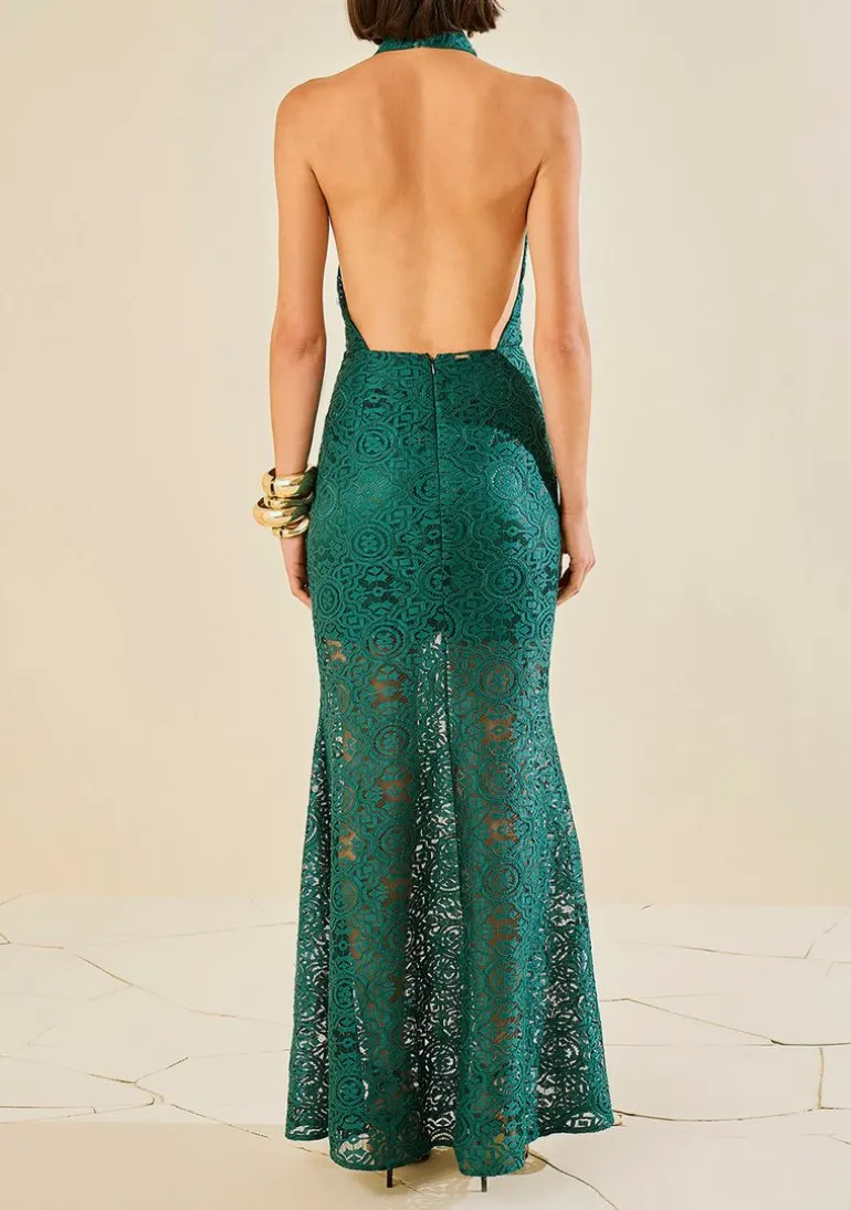 Vestido Morena Rosa Ajustado Cava Francesa Sem Manga Longo Verde