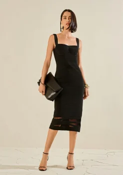 Vestido Morena Rosa Ajustado Decote Reto Com Alça Midi Preto