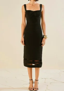 Vestido Morena Rosa Ajustado Decote Reto Com Alça Midi Preto