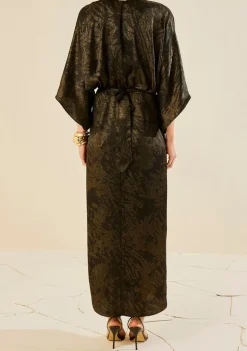 Vestido Morena Rosa Ajustado Decote V Manga Longa Longo Preto
