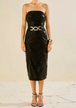 Vestido Morena Rosa Ajustado Decote Reto Sem Manga Longo Preto