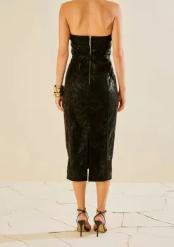 Vestido Morena Rosa Ajustado Decote Reto Sem Manga Longo Preto