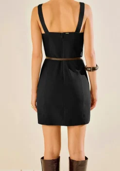 Vestido Morena Rosa Ajustado Decote Reto Com Alça Curto Preto