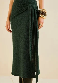 Vestido Morena Rosa Ajustado Gola Alta Manga Longa Midi Verde