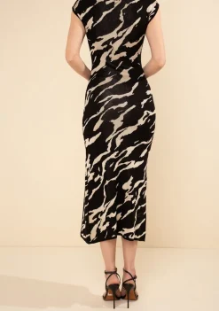 Vestido Morena Rosa Ajustado Decote Careca Manga Curta Midi Preto