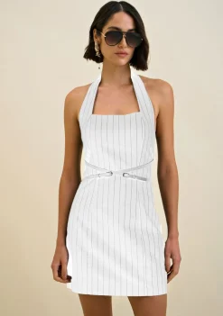 Vestido Morena Rosa Curto Decote Reto Com Cinto Cinza