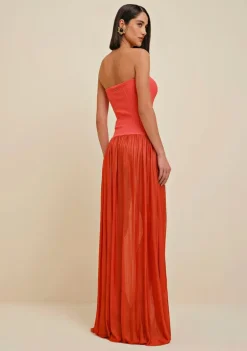 Vestido Morena Rosa Longo Decote Reto Tricot Laranja