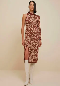 Vestido Morena Rosa Midi Gola Alta Tricot Bordo