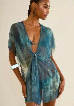 Vestido Morena Rosa Renata Solto Decote Transpassado Manga Curta Curto Verde