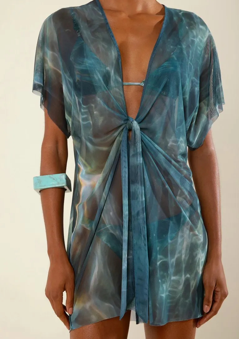 Vestido Morena Rosa Renata Solto Decote Transpassado Manga Curta Curto Verde