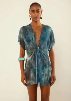 Vestido Morena Rosa Renata Solto Decote Transpassado Manga Curta Curto Verde