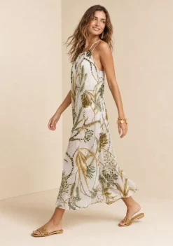 Vestido Morena Rosa Solto Cava Francesa Com Alça Midi Off White