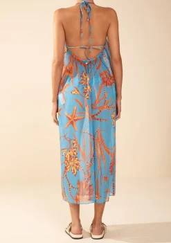 Vestido Morena Rosa Solto Cava Francesa Com Alça Midi Azul