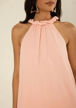 Vestido Morena Rosa Solto Cava Francesa Sem Manga Longo Rosa