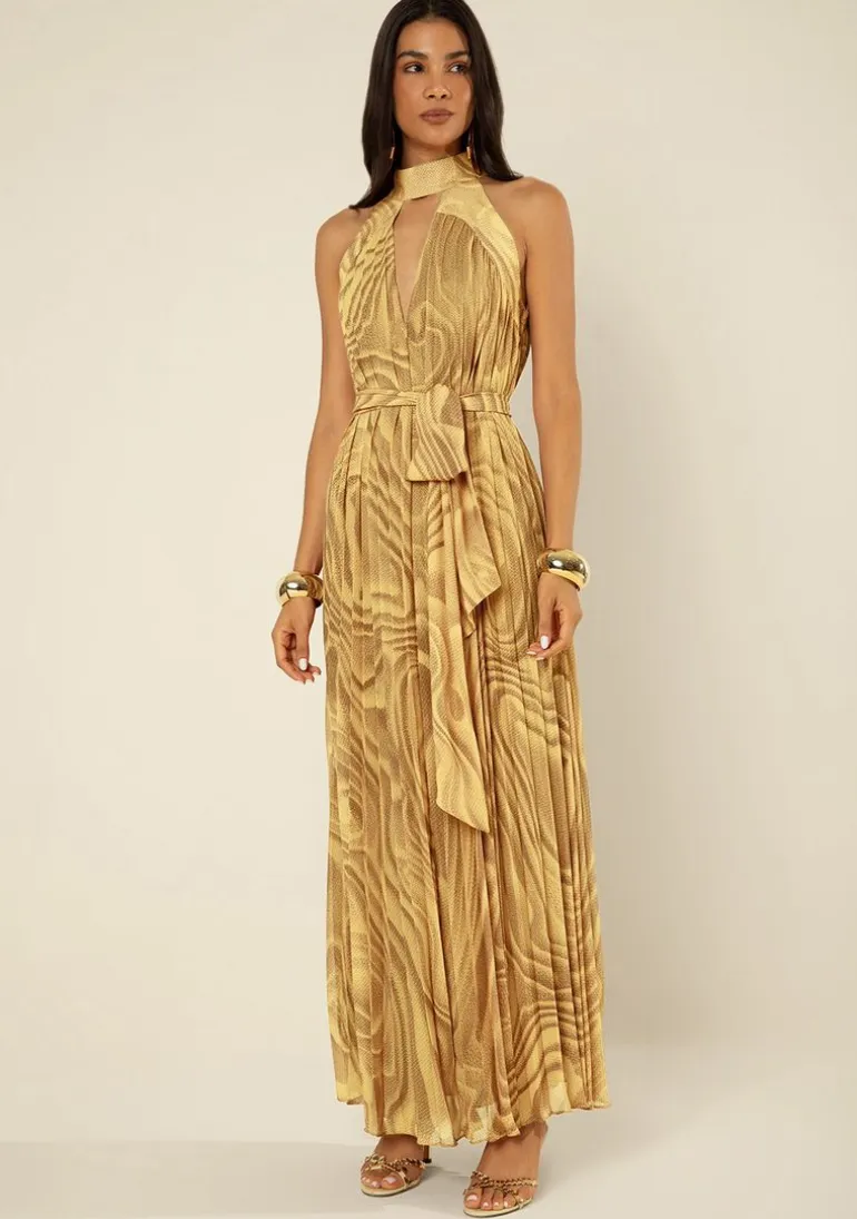 Vestido Morena Rosa Solto Cava Francesa Sem Manga Longo Amarelo