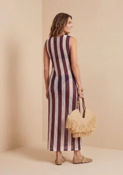 Vestido Morena Rosa Solto Decote Careca Sem Manga Midi Marrom