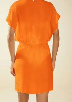 Vestido Morena Rosa Solto Decote V Manga Curta Curto Laranja