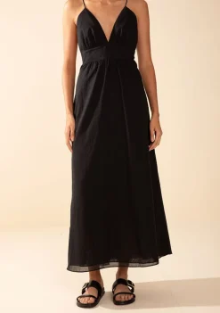 Vestido Morena Rosa Solto Decote V Com Alça Longo Preto
