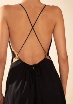 Vestido Morena Rosa Solto Decote V Com Alça Longo Preto