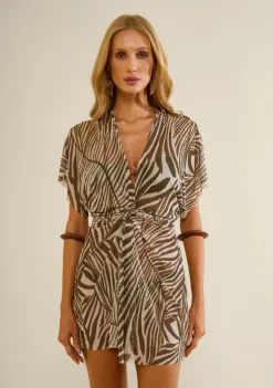 Vestido Morena Rosa Solto Decote Transpassado Manga Curta Curto Verde