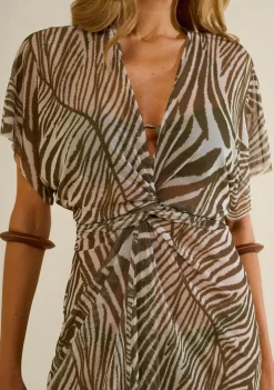 Vestido Morena Rosa Solto Decote Transpassado Manga Curta Curto Verde