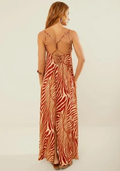 Vestido Morena Rosa Solto Decote V Sem Manga Longo Vermelho
