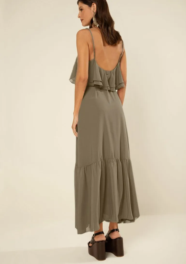 Vestido Morena Rosa Solto Decote Reto Com Alça Midi Verde